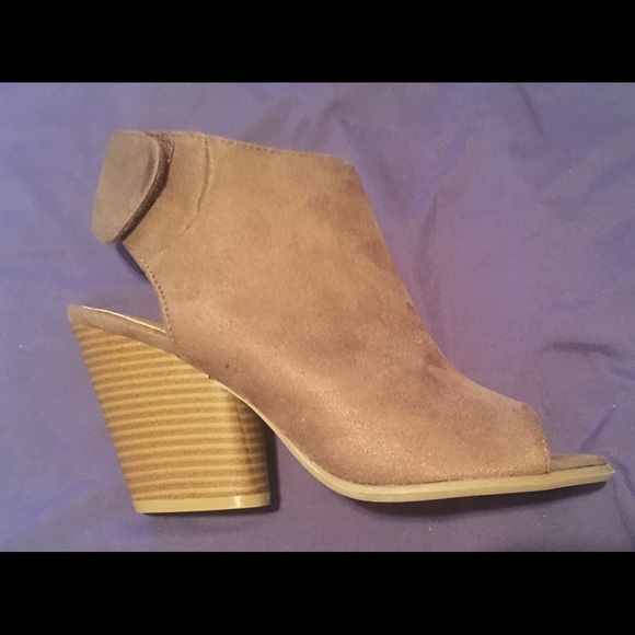 Qupid Faux Suede Peep Toe Boots - Picture 2 of 4